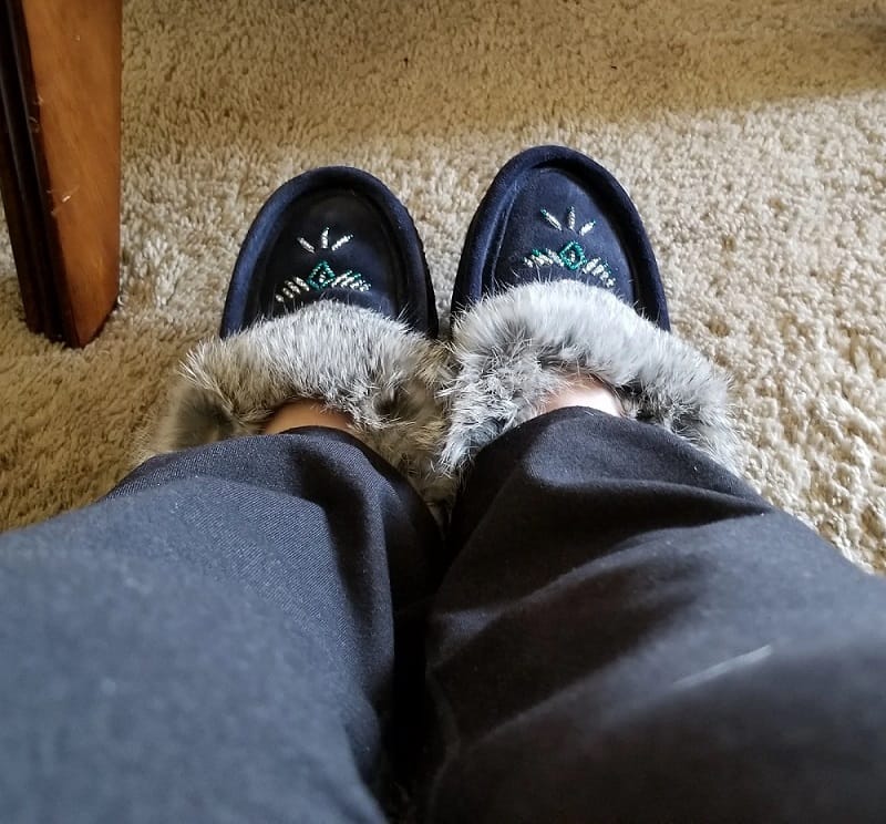 Customer photo review of Women's Rabbit Fur Thunderbird Beaded Moccasins