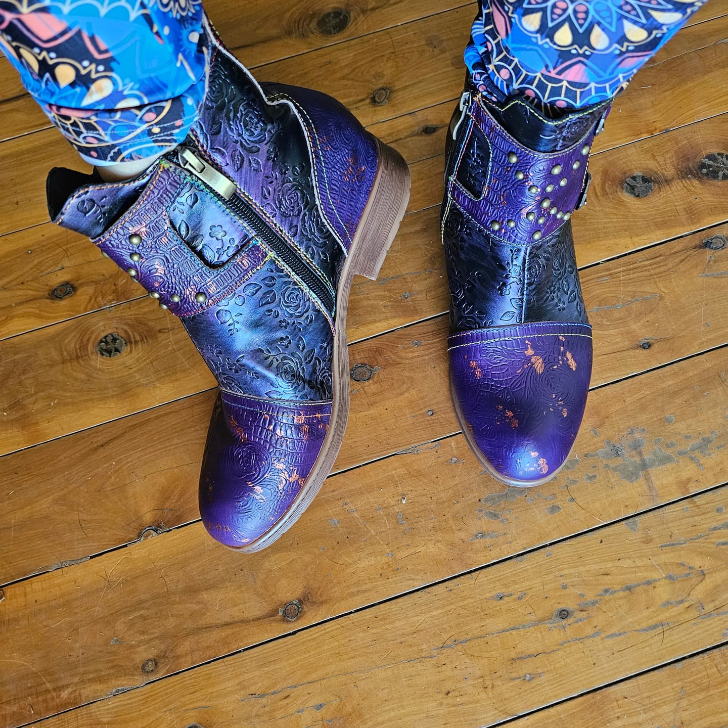 Customer photo review of Vintage Handmade Embossed Rose Flat Boots
