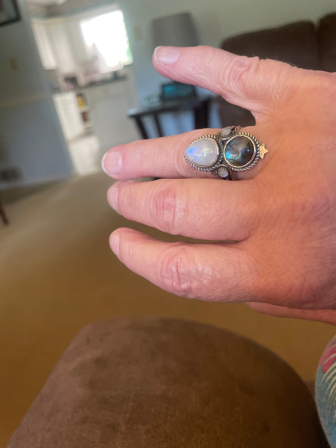 Customer photo review of Celestial Moonstone and Labradorite Silver Ring