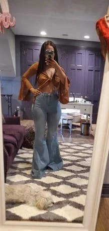 Customer photo review of Boot Cut Fray Bottom Jeans - Light Wash
