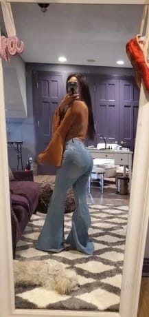 Customer photo review of Boot Cut Fray Bottom Jeans - Light Wash