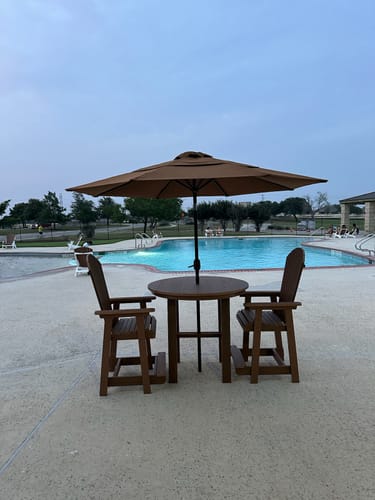 Customer photo review of QUICK SHIP - DuraWeather Poly® Wood Grain 5pc. 46” Inch Round Hampton Adirondack Counter Height Set