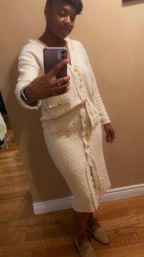 Customer photo review of Split Hem Tweed Knitted Straight Skirt