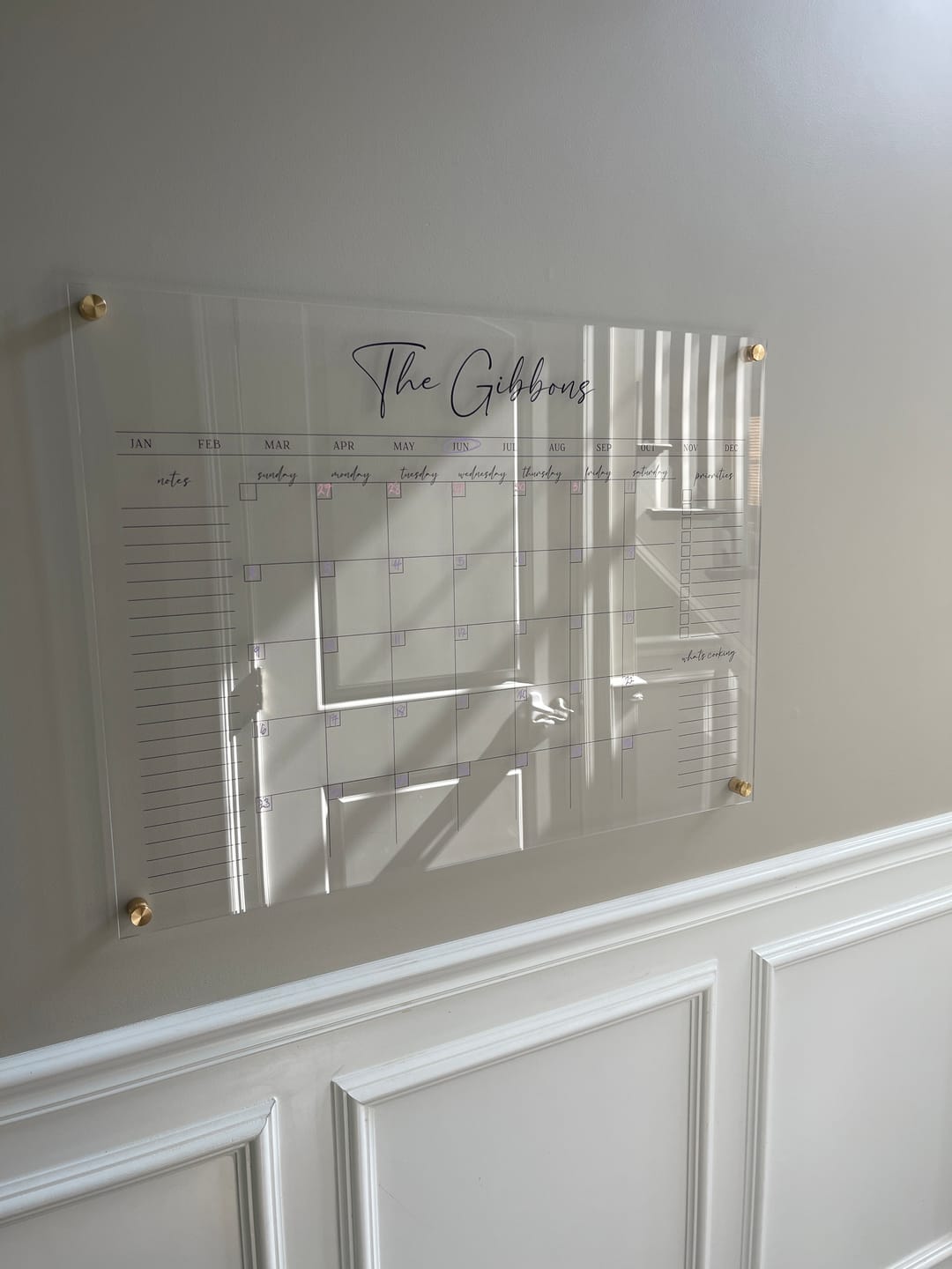 Customer photo review of Monthly Acrylic Calendar + 3 Sections | Horizontal Pennington