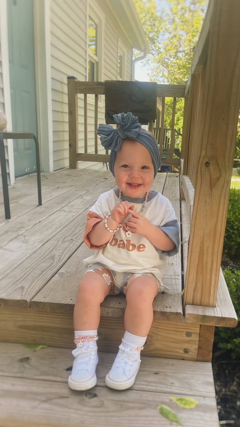 Customer photo review of Ruffled Headband- Denim