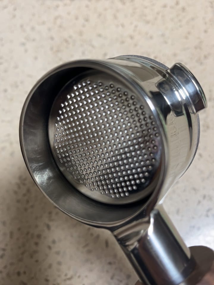 Customer photo review of Stainless Steel Bottomless Portafilter with Walnut Handle