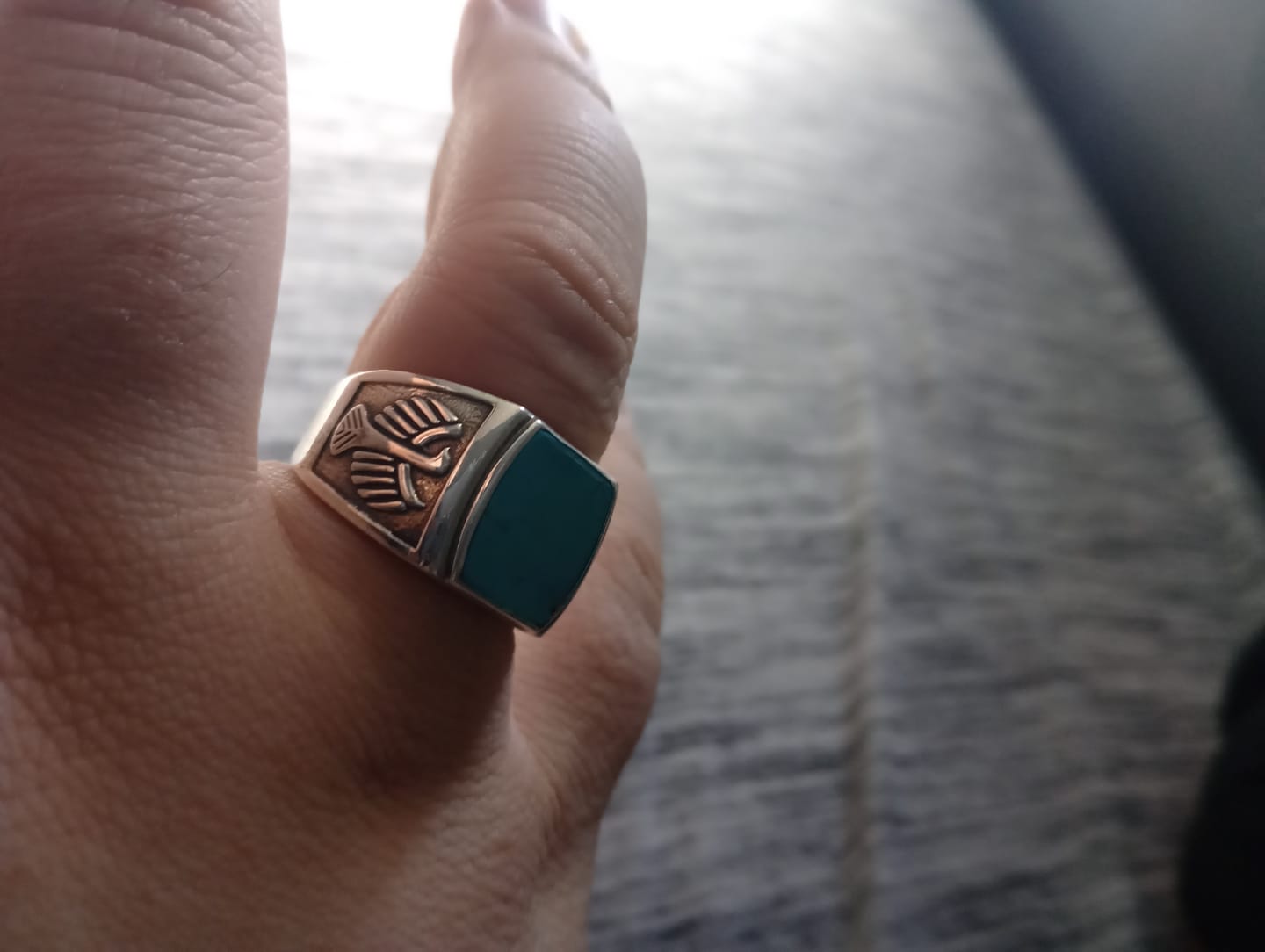 Customer photo review of Eagle Turquoise Ring for Men Sterling Silver
