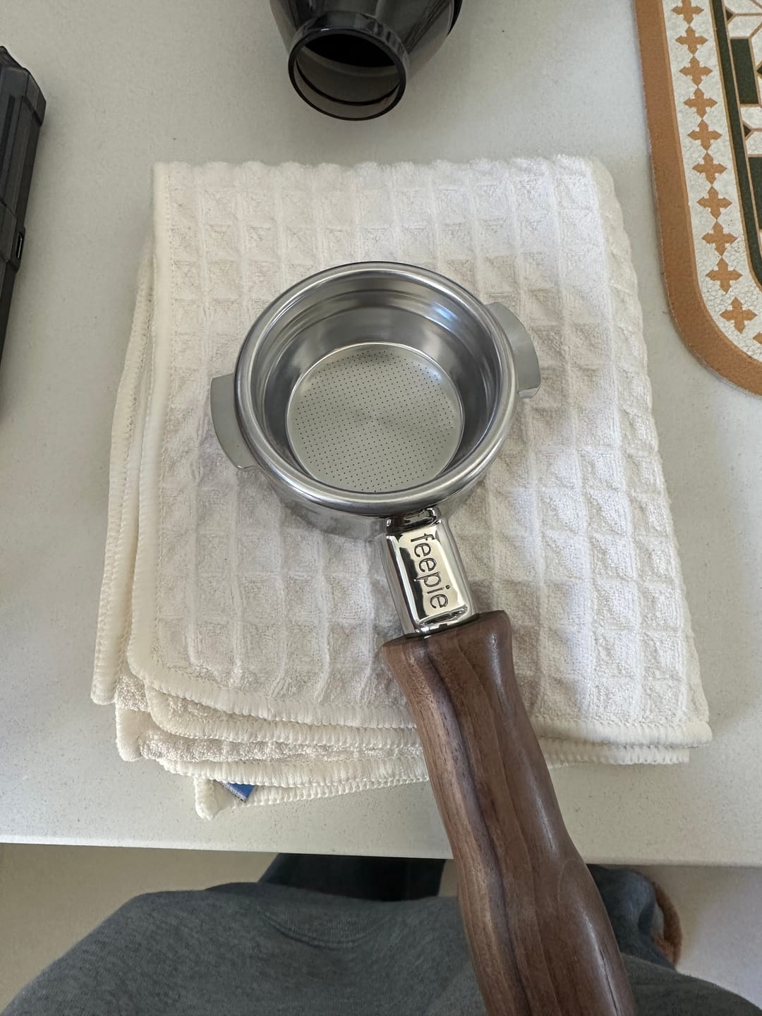 Customer photo review of Stainless Steel Bottomless Portafilter with Walnut Handle