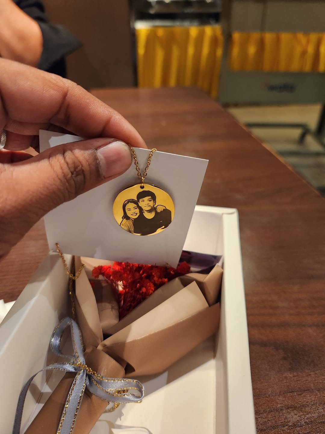Customer photo review of Photo Engraved Portrait Necklace Gift