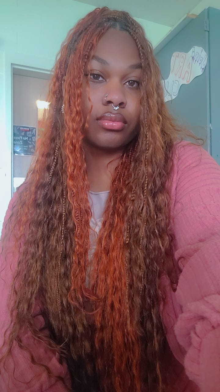 Customer photo review of #350 Flaming Ginger Deep Wave Bulk Hair Extensions for Braiding