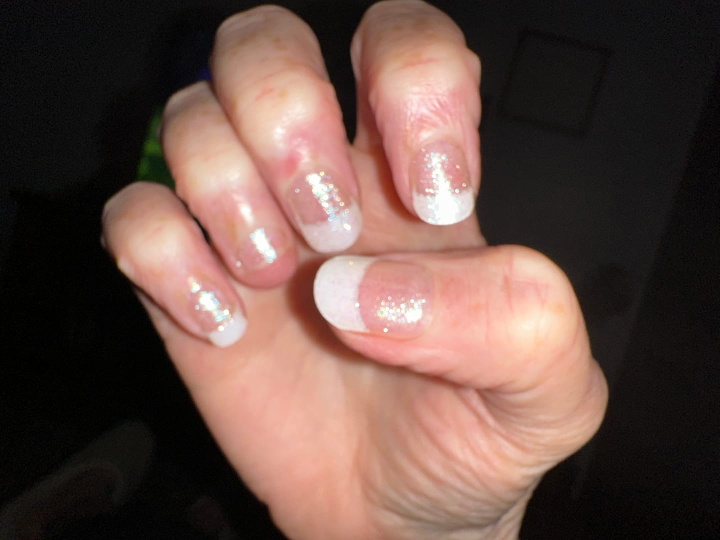 Customer photo review of White French Tip Glitter DIY Semicured Gel Nail Sticker Kit