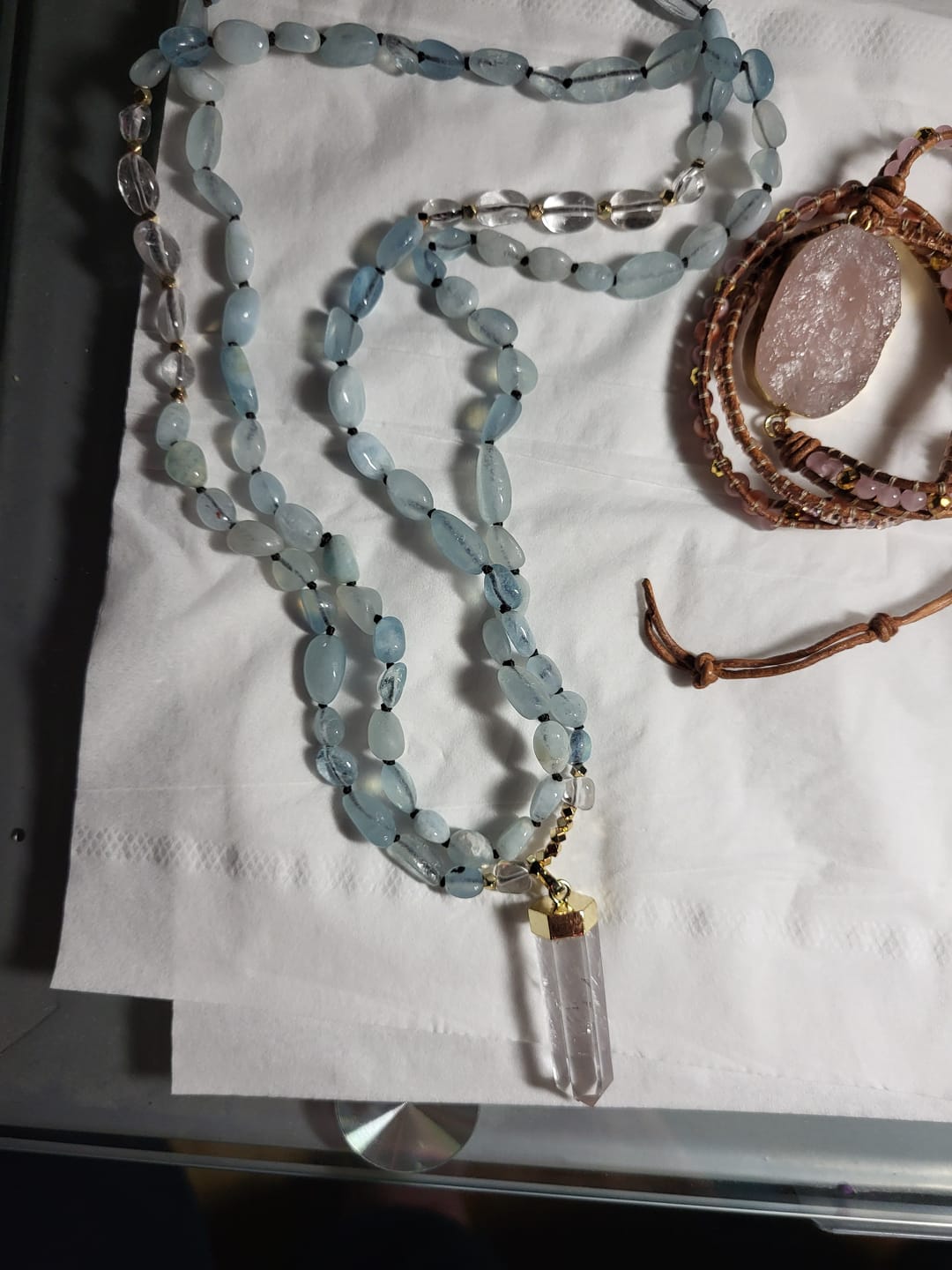 Customer photo review of Natural Aquamarine & Clear Quartz Gemstone Necklace