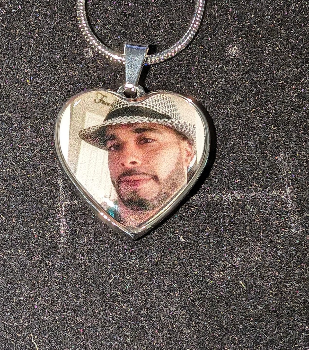 Customer photo review of Photo Engraved Necklace Memorial Gift