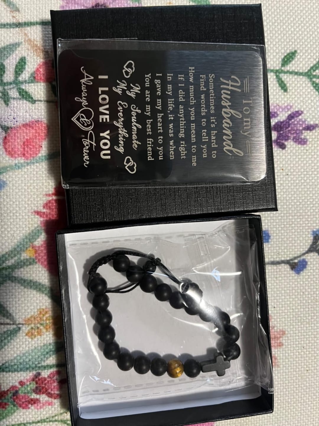 Customer photo review of 'To My Husband/Man' Bracelet W/ Stainless Steel Cross & Metallic Wallet Card