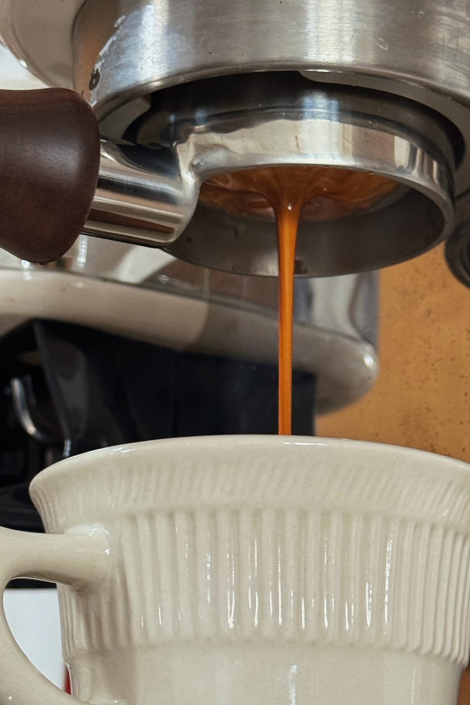 Customer photo review of Stainless Steel Bottomless Portafilter with Walnut Handle