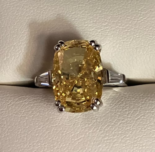 Customer photo review of 3-Stone Canary Yellow Cushion CZ Ring in Sterling Silver 9ct
