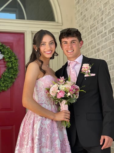 Customer photo review of Pink Leaf Floral Silk Tie Handkerchief Cufflinks Set