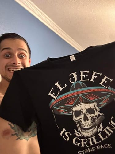 Customer photo review of Premium El Jefe Is Grilling OG Greaser Tee