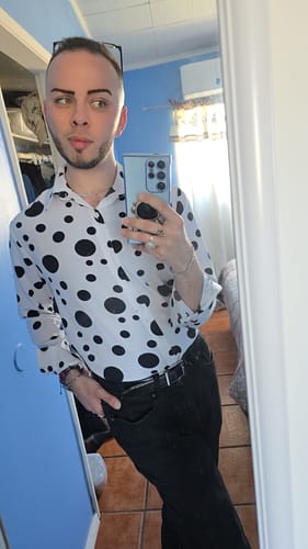Customer photo review of Men's Dot Print Button Shirts SKUC55800