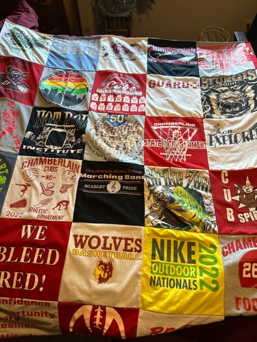 T-shirt quilt featuring chamberlain cubs, wolves basketball by Lynn from SD