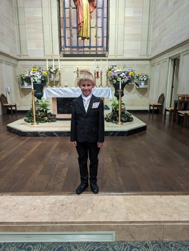 Customer photo review of Children White Striped Tie Pocket Square Set