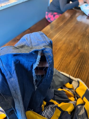 Customer photo review of Sleek Denim Patchwork Woven Geometric Print Swing Dress