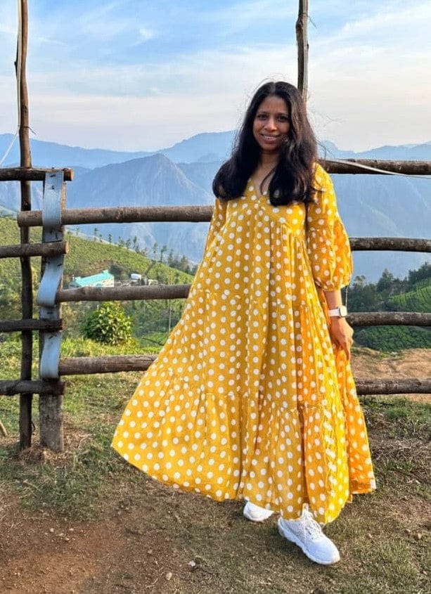 Customer photo review of Bonjour Yellow Polka Modal Maxi Dress