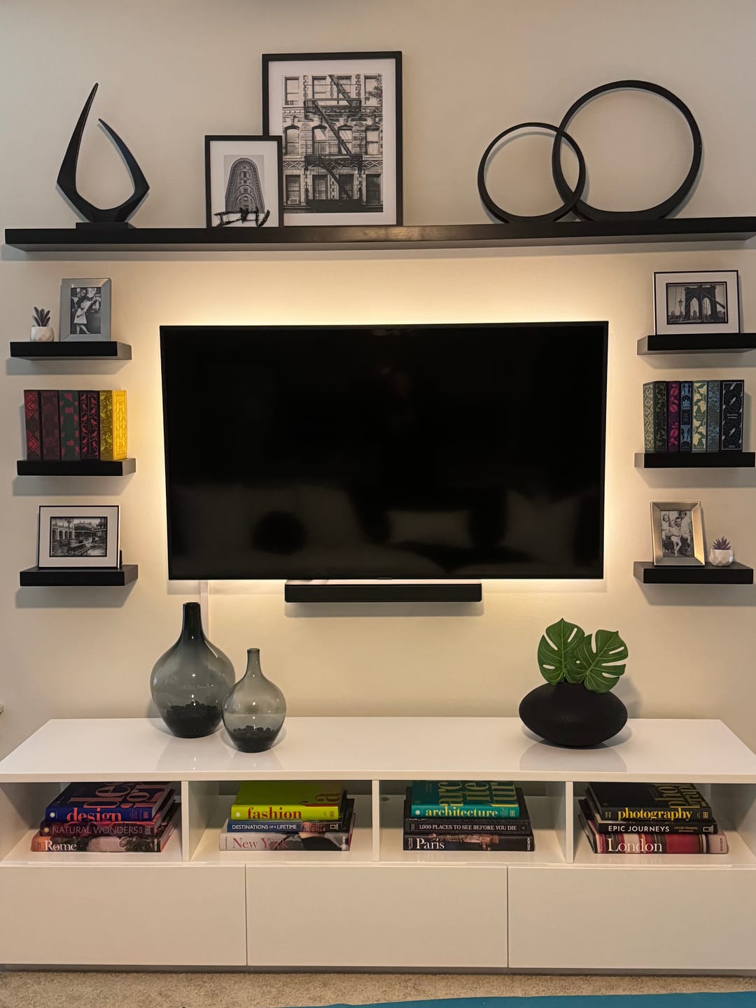 Customer photo review of Black & White Maple Floating Shelves