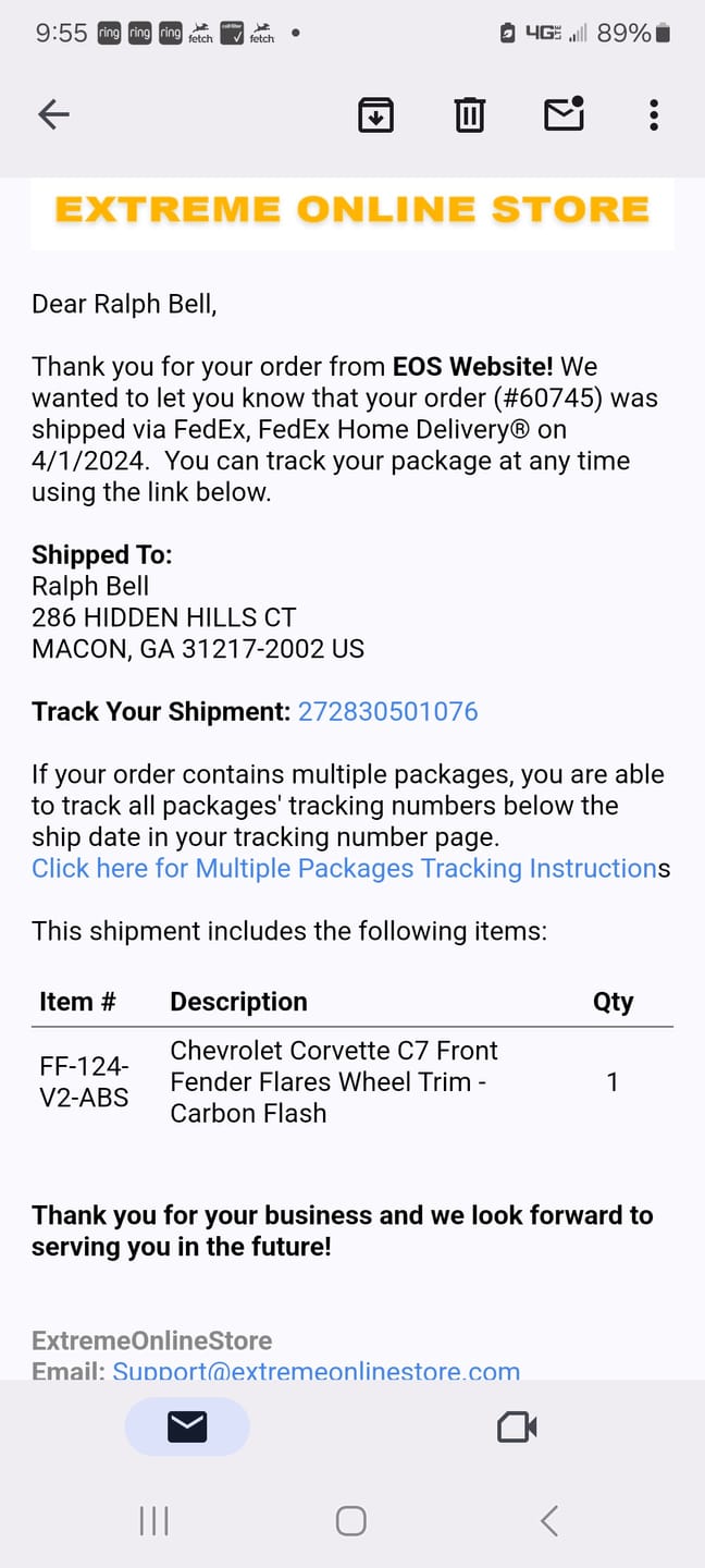 Customer photo review of Chevrolet Corvette C7 Front Fender Flares Wheel Trim
