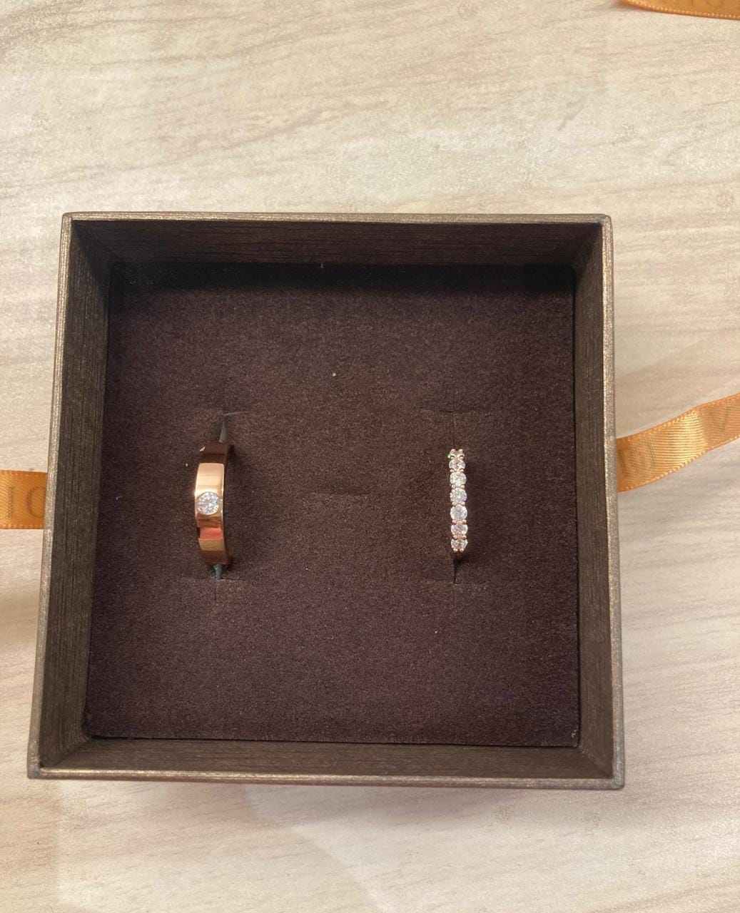 Customer photo review of Enchanting Duets Rose Gold Plated Silver Couple Bands