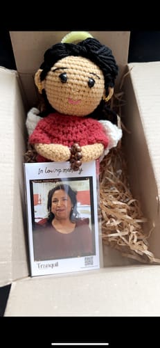 Customer photo review of Tranquil® - Personalized Crochet Doll with Photo Card