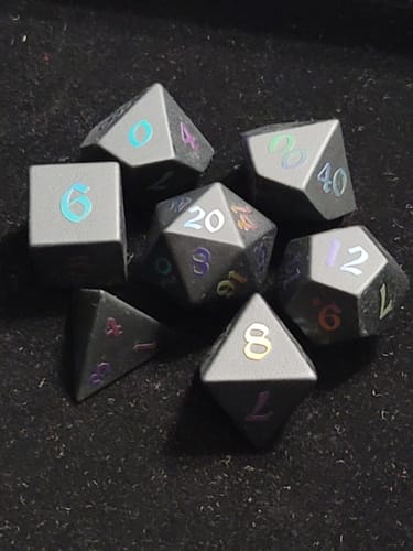Customer photo review of Inked Black Night Raised Obsidian Hand Carved Dice (And Box) DND Set