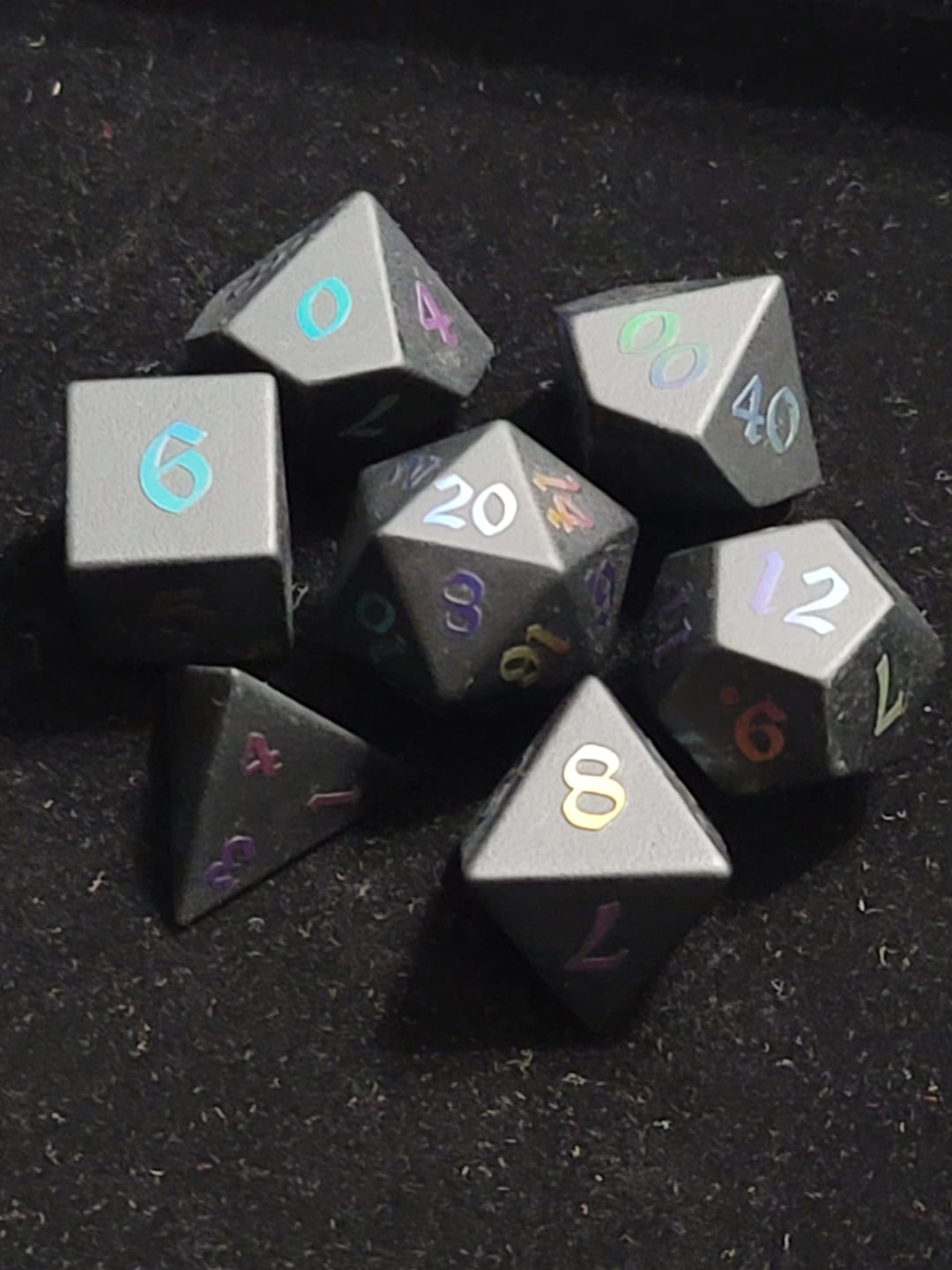 Customer photo review of Inked Black Night Raised Obsidian Hand Carved Dice (And Box) DND Set