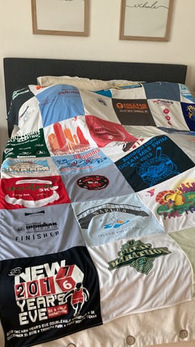 T-shirt quilt with running, marathons themes by Emily from TX