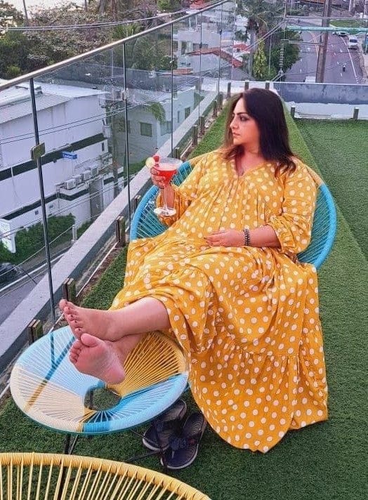 Customer photo review of Bonjour Yellow Polka Modal Maxi Dress