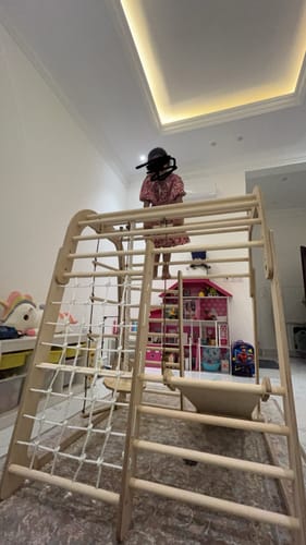 Customer photo review of Indoor Wooden Playground for Children - 6in1 Playground + Swings Set + Slide Board