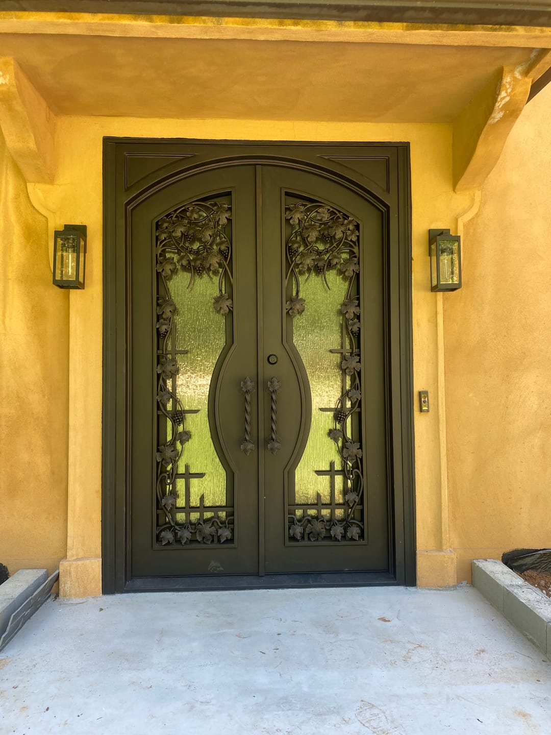 Customer photo review of Grapevine Model Double Front Entry Iron Door With Tempered Rain Glass Dark Bronze Finish