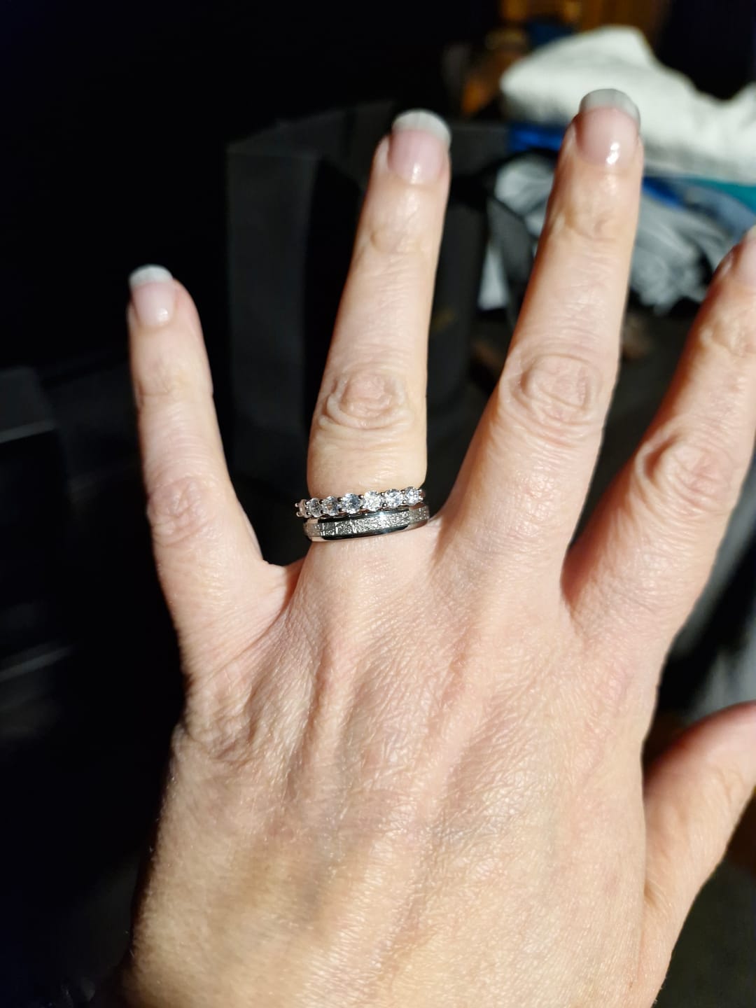 Customer photo review of The Devotion - Silver 4mm Meteorite Tungsten Beveled Ring