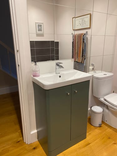 Customer photo review of Nuie Core 600mm Floor Standing 2 Door Unit & Basin - Satin Green