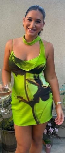 Customer photo review of Orisha Floral Print Wrap Style Neckline Slip Mini Dress