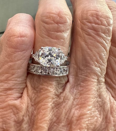 Customer photo review of 3-Stone 3ct Cushion CZ Ring in Sterling Silver