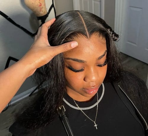 Customer photo review of (Super Deal)30inch 5x5 HD Lace Wear Go Glueless Bone Straight Hair Body Wave Wig