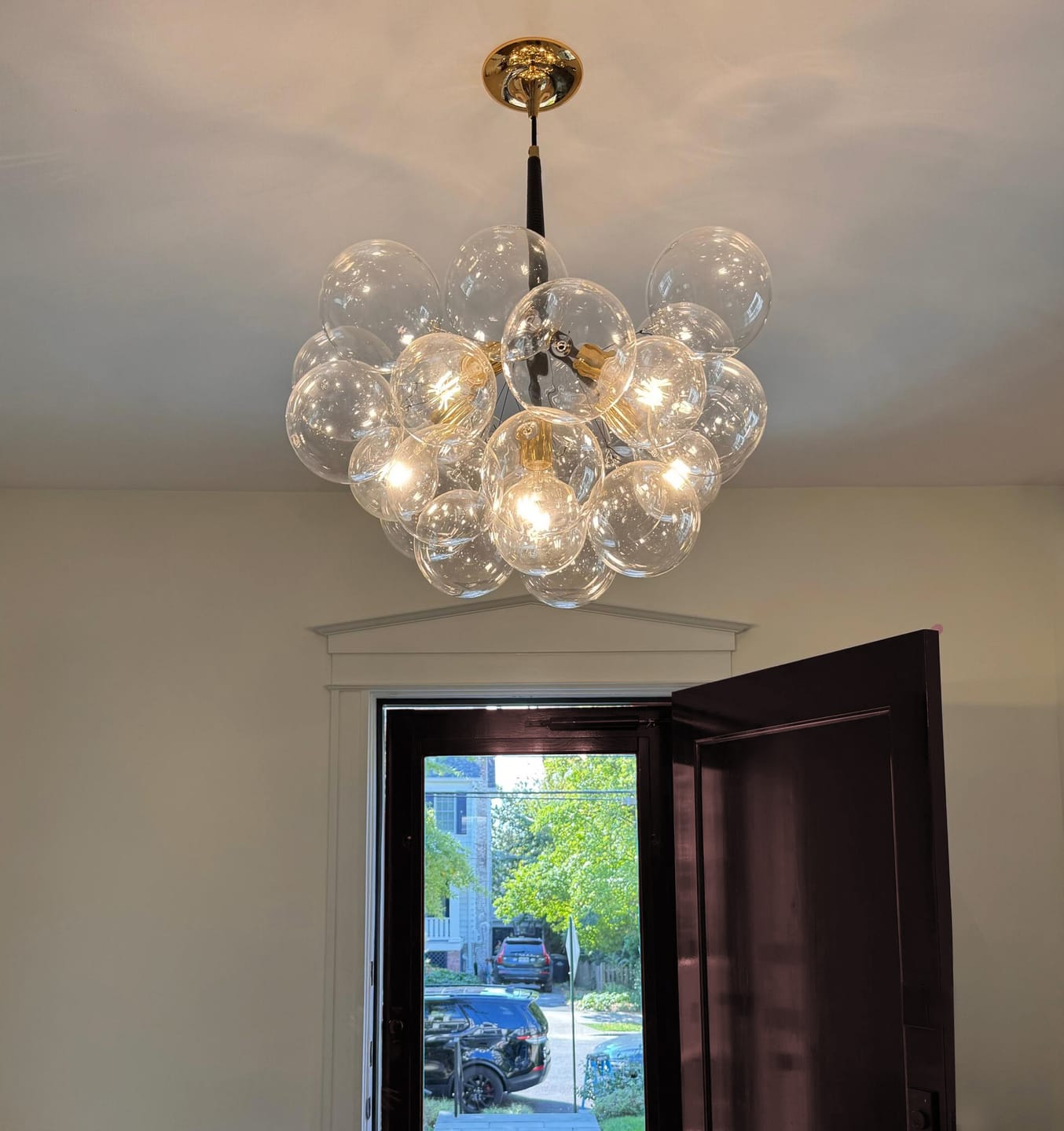 Customer photo review of Modern Clear Glass Bubble Cluster Chandelier