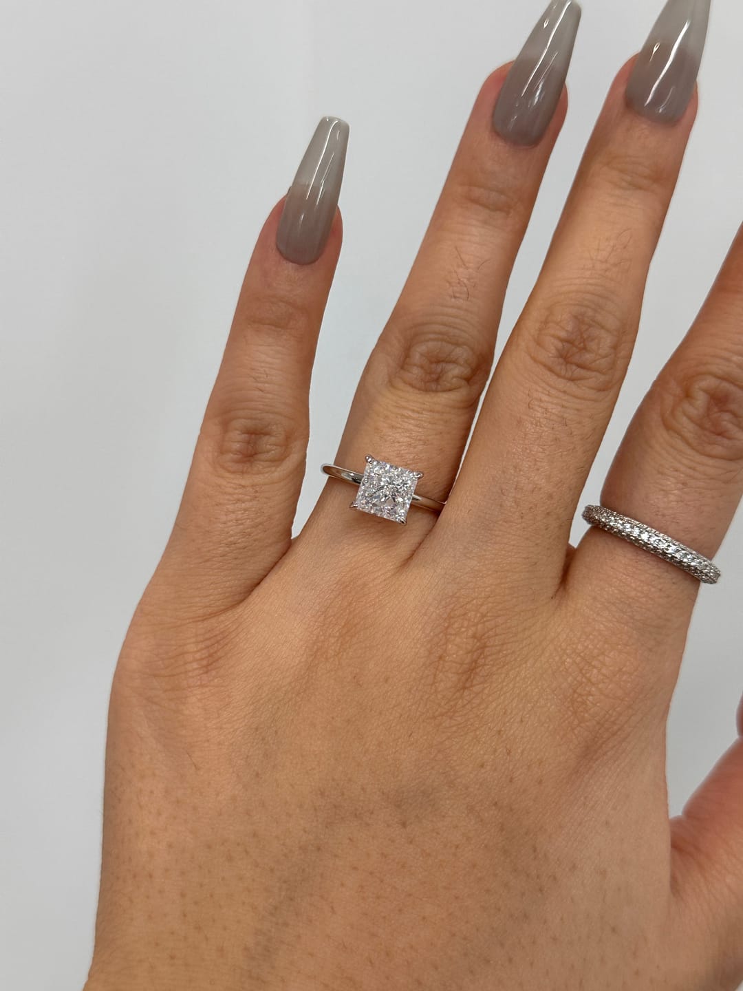 Customer photo review of Louily Square Princess Cut Engagement Ring for Women In Sterling Silver