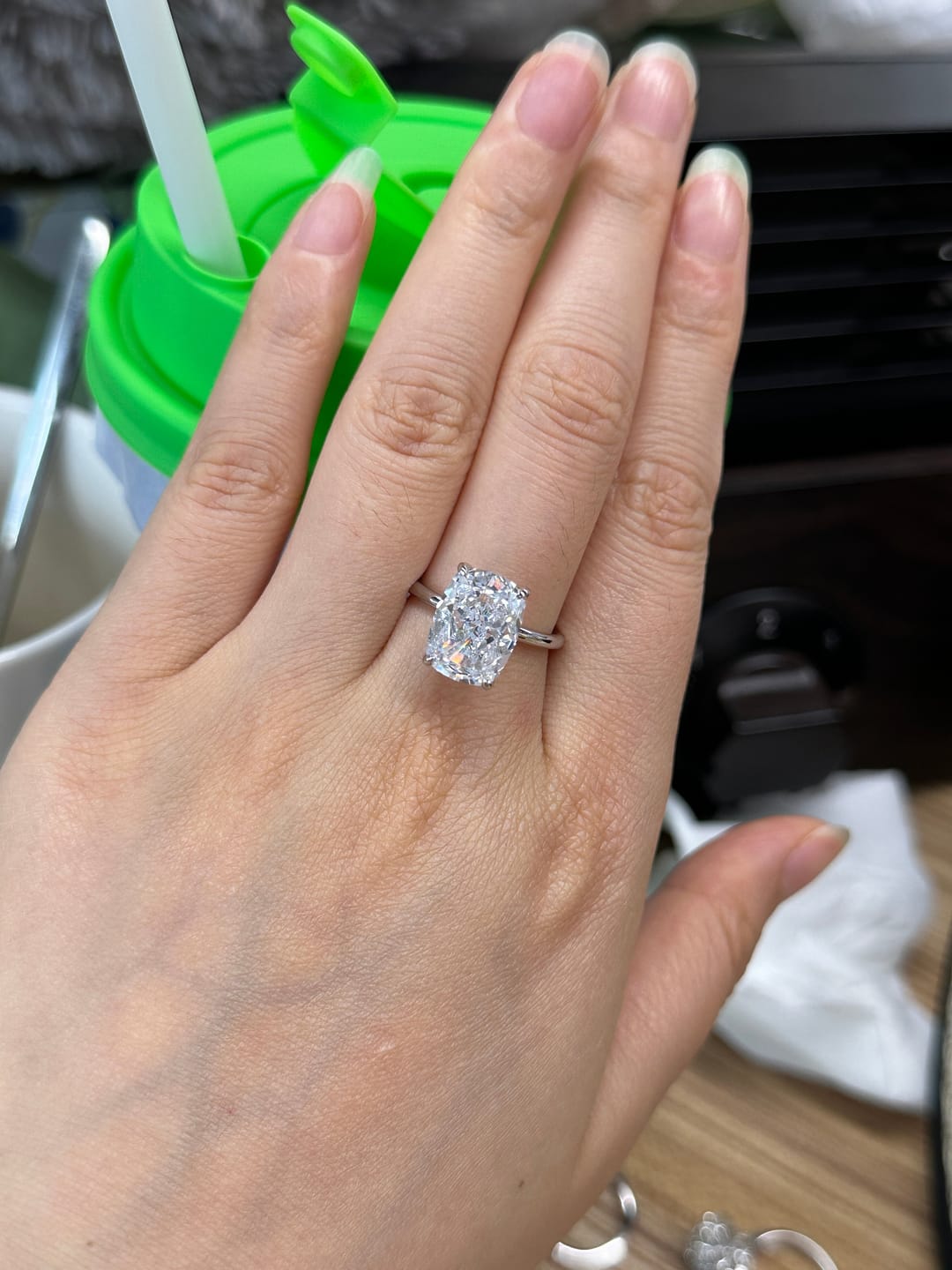 Customer photo review of S925 Sparkle 4.5~8.5Ct Cushion Cut Engagement Ring In Sterling Silver Daily Wear Ring