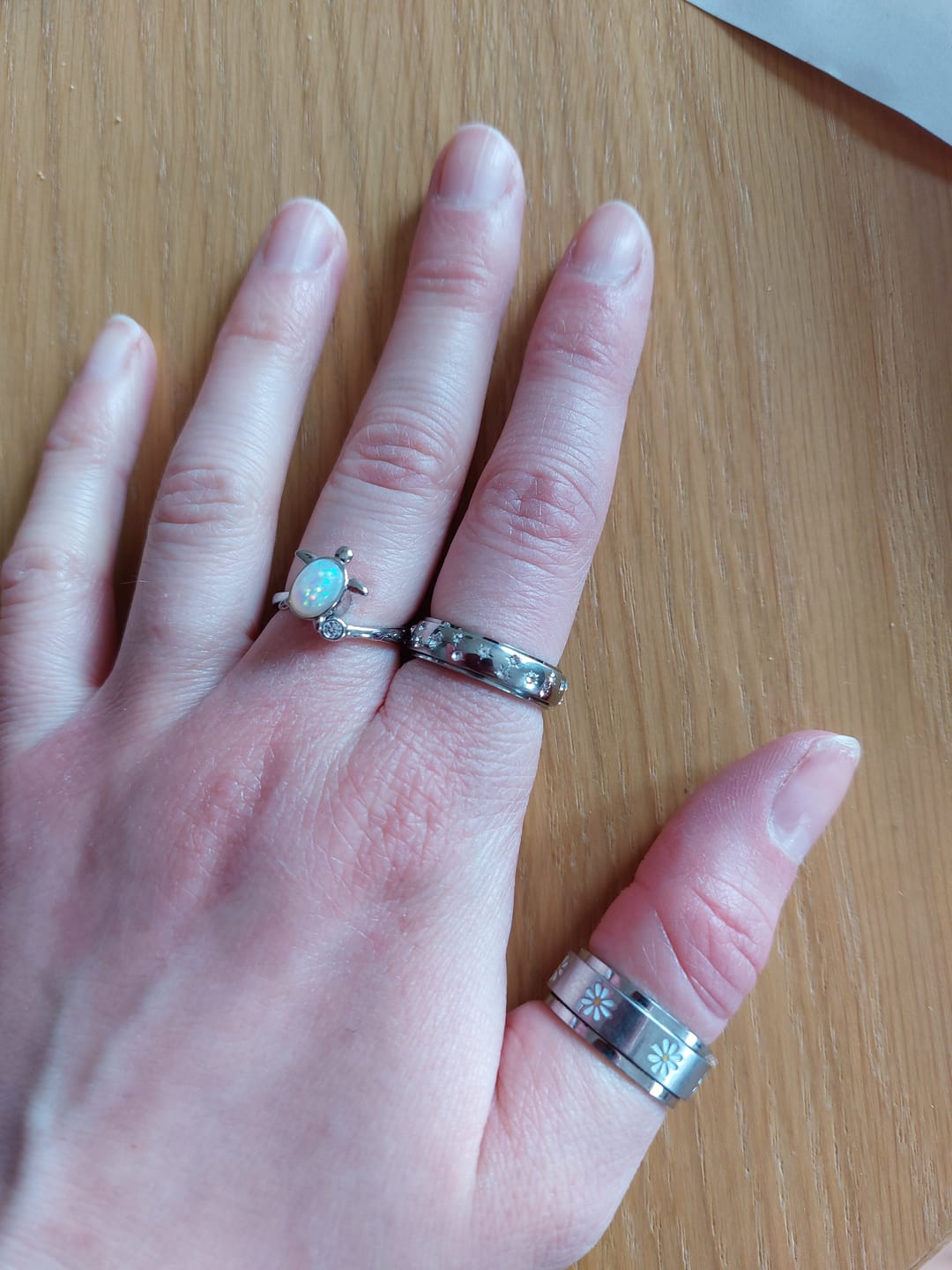 Customer photo review of silver night sky anxiety ring