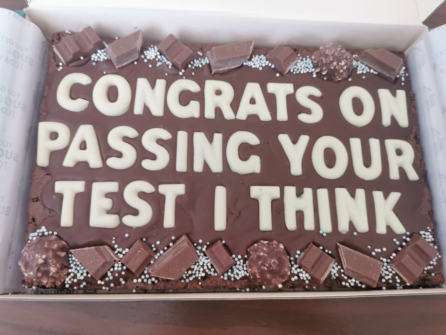 Customer photo review of Mega custom message chocolate fiend brownie