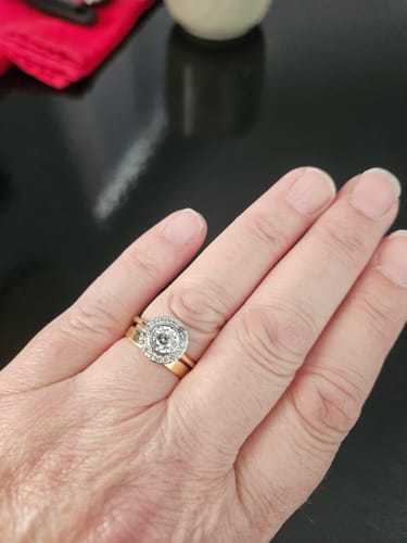 Customer photo review of 0.50ct TW Diamond Halo Engagement Ring in 9ct Yellow & White Gold