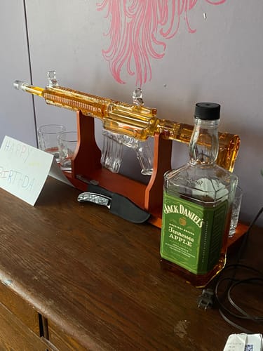 Customer photo review of AR-15 Glass Decanter with Constitution Whiskey Glasses