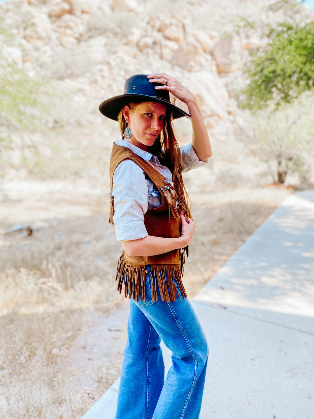 Customer photo review of Hippie Leather Fringe Vest